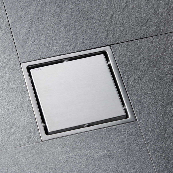 6 Inch Square Shower Drain With 2-in-1 Flat & Tile Insert Removable Cover, 304 Stainless Steel With Flange And Hair Strainer, Brushed Nickel