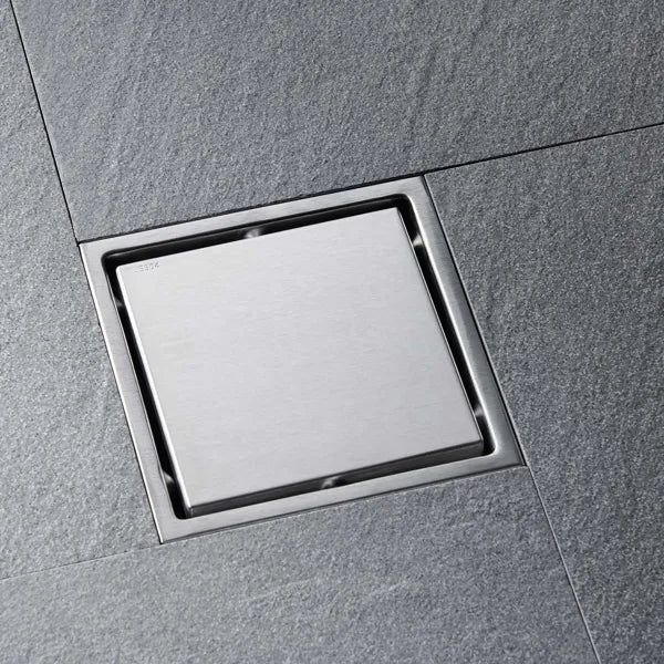 6 Inch Square Shower Drain With 2-in-1 Flat & Tile Insert Removable Cover, 304 Stainless Steel With Flange And Hair Strainer, Brushed Nickel
