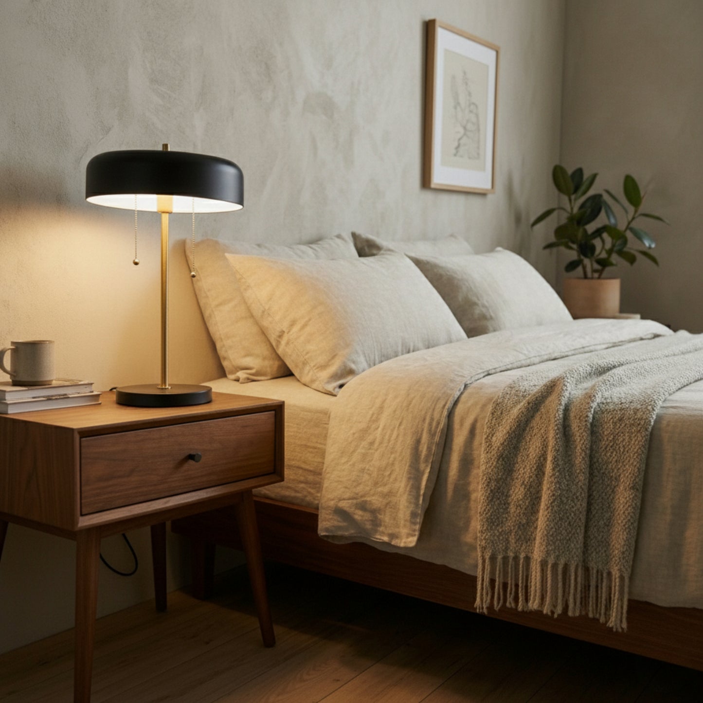Bedroom Table Lamp Nordic Home Creative Romantic Warm Study Room Desk Bedside Lamp, Obni Table Lamp With Black Outer And White Inner 110-120V