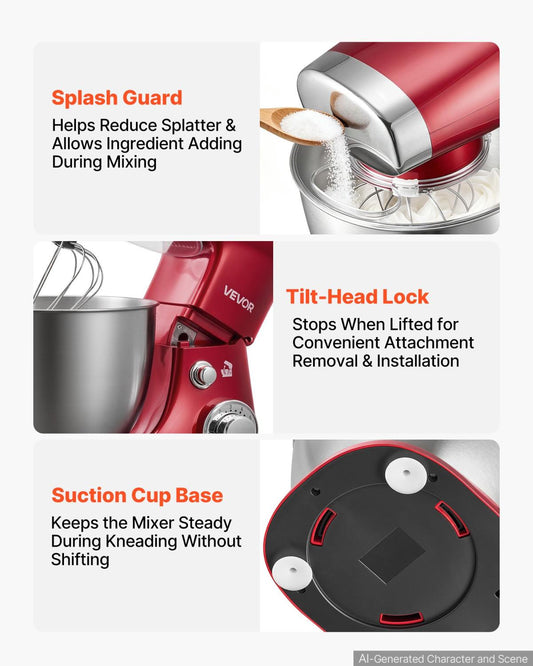 4.2 Qt Tilt Head Stand Mixer 400W Electric Dough Mixer, 6 Speeds Food Kitchen Mixer With Stainless Steel Bowl, Splash Guard, Dough Hook, Whisk, Beater, For Baking Mixing Whipping