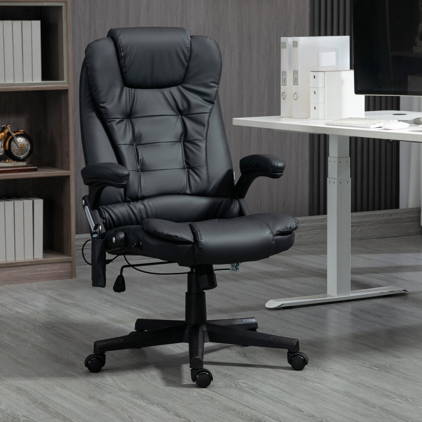 Massage Office Chair, Heated Reclining Computer Chair with 6 Vibration Points, Armrest and Remote, Black