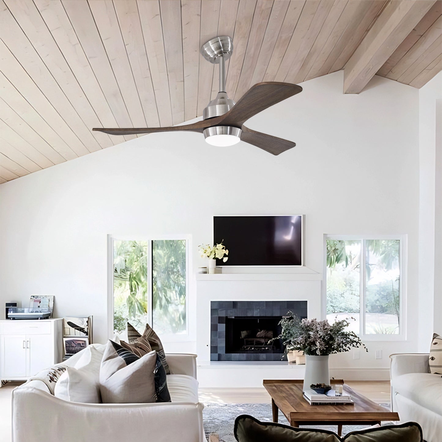 42  Solid Wood Blades Ceiling Fan With Lights Remote Control,Quiet DC Motor 3 Blade Ceiling Fans 6 Speed Levels,Reversible Ceiling Fan, For Patio Living Room, Bedroom, Office,Indoor. Stain Nickel