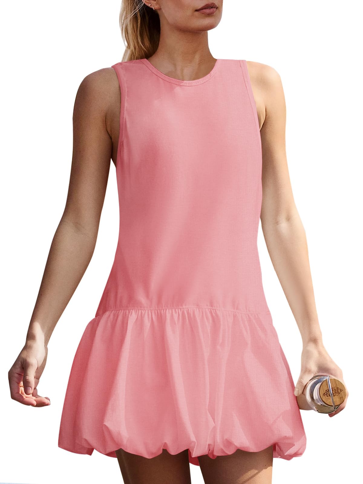 Fisoew Womens Athletic Dresses With Shorts & Pockets Backless Tennis Golf Mini Dress Bubble Hem Workout Active Outfits