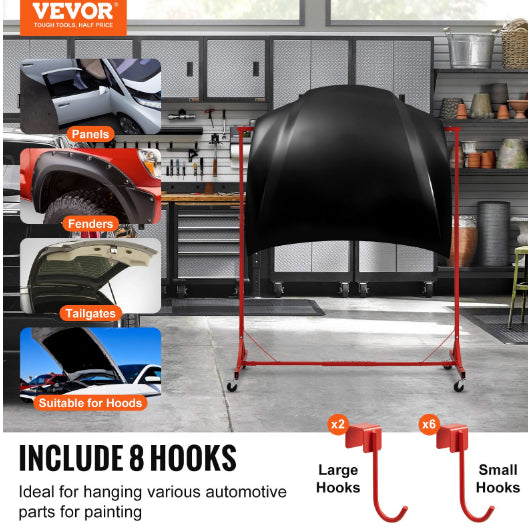 Newly Upgraded VEVOR Painting Rack Adjustable Paint Hanger 8 Hooks Auto Body Painting Stand