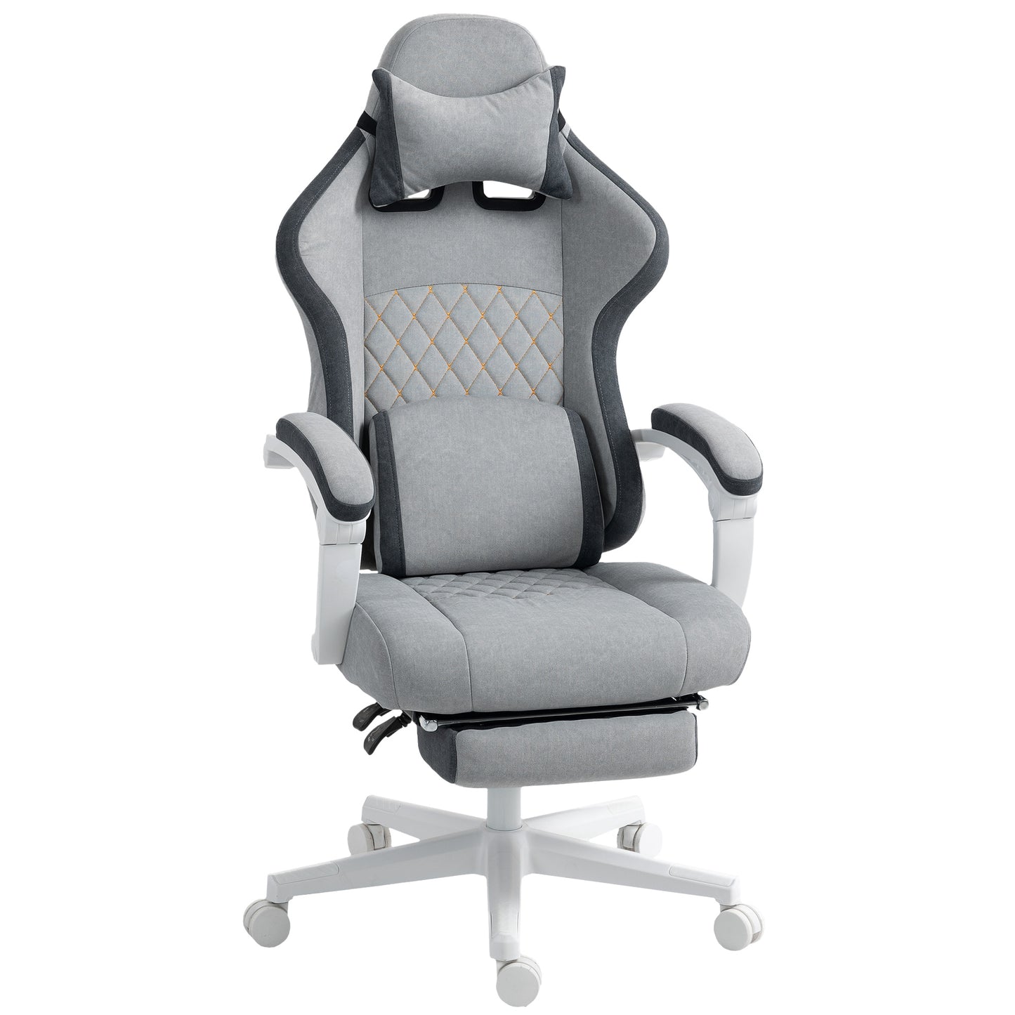 Ergonomic High Back Gaming Chair For Adults, Printed Velvet Computer Recliner Chair With Footrest, Lumbar Support, Adjustable Height And 360Swivel Seat For Office Or Gaming, Grey