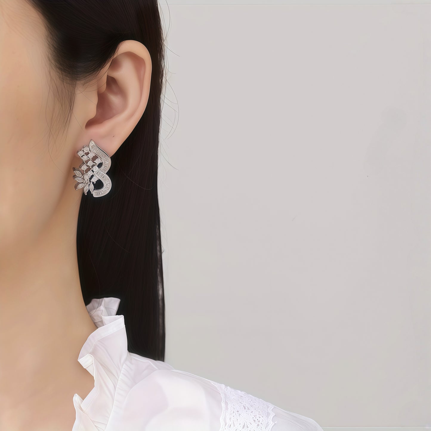 Irregular Curved Intertwined Flower Paved Clear CZ Stud Earrings For Women, Copper Silver Plated Marquise Crystal Vintage Wedding Party Statement Jewelry Gift