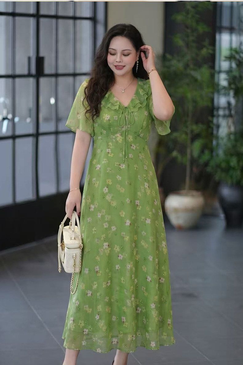 Women's Green Floral Fashion Casual Dress