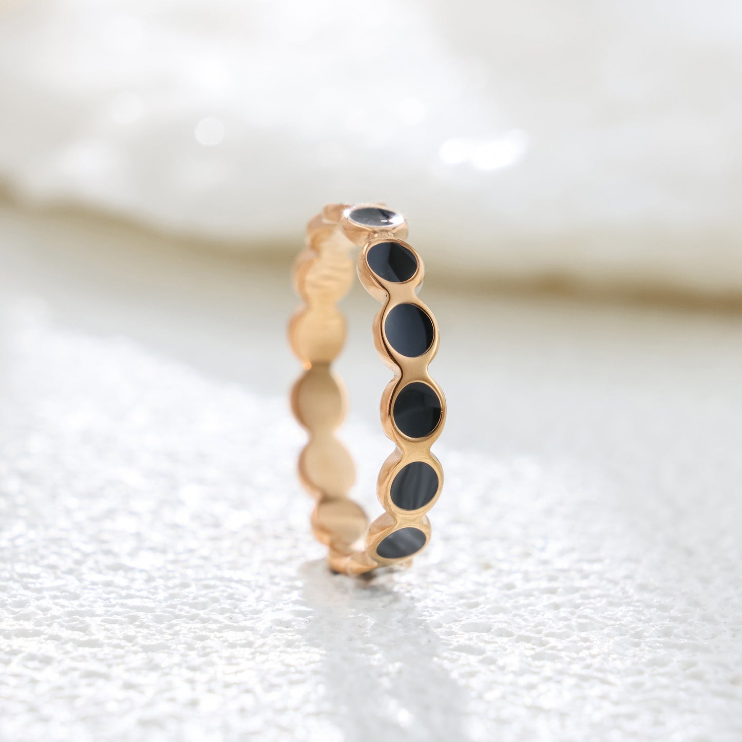 Korean Style Rose Gold Titanium Steel Ring - Black Coated Surface Fashion Jewelry For Women Men Daily Wear