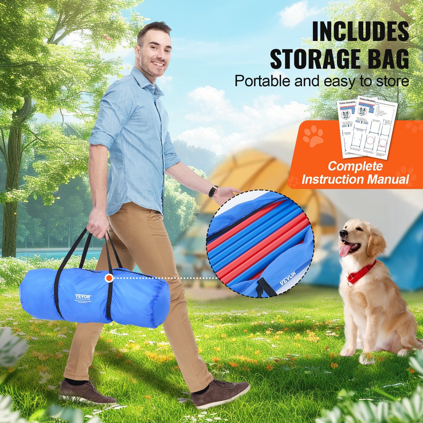 Dog Agility Training Equipment, 4 PCS Set - Adjustable High Hurdles And Jump Ring, Puppy Obstacle Course Jump Starter Kit With Poles Storage Bag For Backyard, Indoor, Outdoor