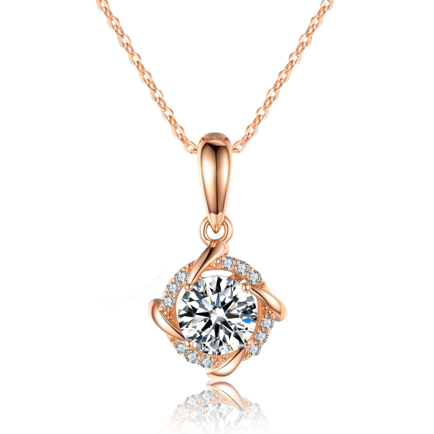 S925 Sterling Silver 1ct D-VVS1 Moissanite Necklace, Twisted Pendant Design, Platinum Plated 40&45cm Chain, GRA Certified Jewelry Gift Box