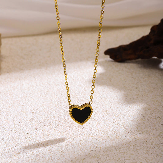 Korean-style Black And Red Double-Sided Heart Titanium Steel Necklace For Women In Japanese And Korean Styles