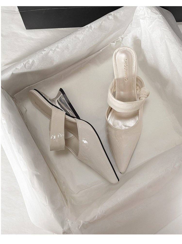 2026 New French Style Women's Pointed Toe Closed Toe Mules, High Wedge Heel Mary Jane Slide Sandals, Fairy Style Outdoor Slippers