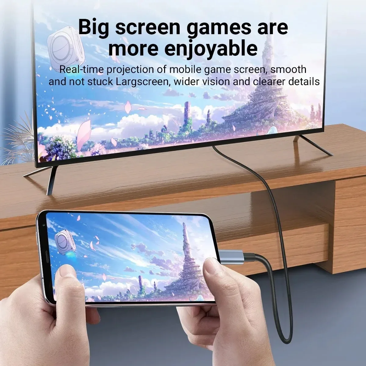4K HD Video Conversion Cable Type C To HDTV, Same Screen, Cable For TV And Computer, 2 Meters, Braided Projection Cable
