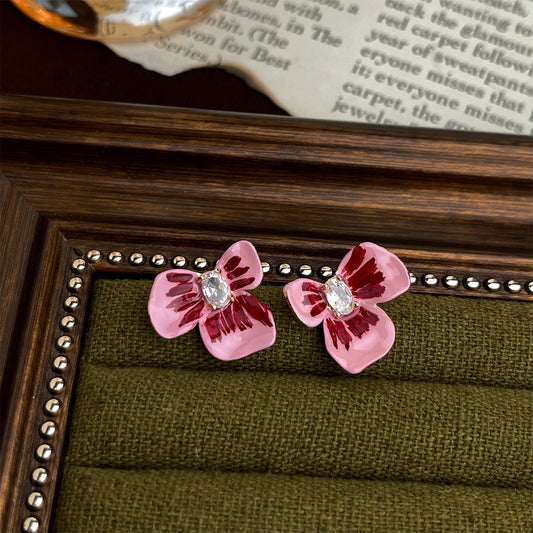 Elegant Vintage Floral Earrings For Women Silver Zircon Stud Earrings Retro Luxury Jewelry Gift