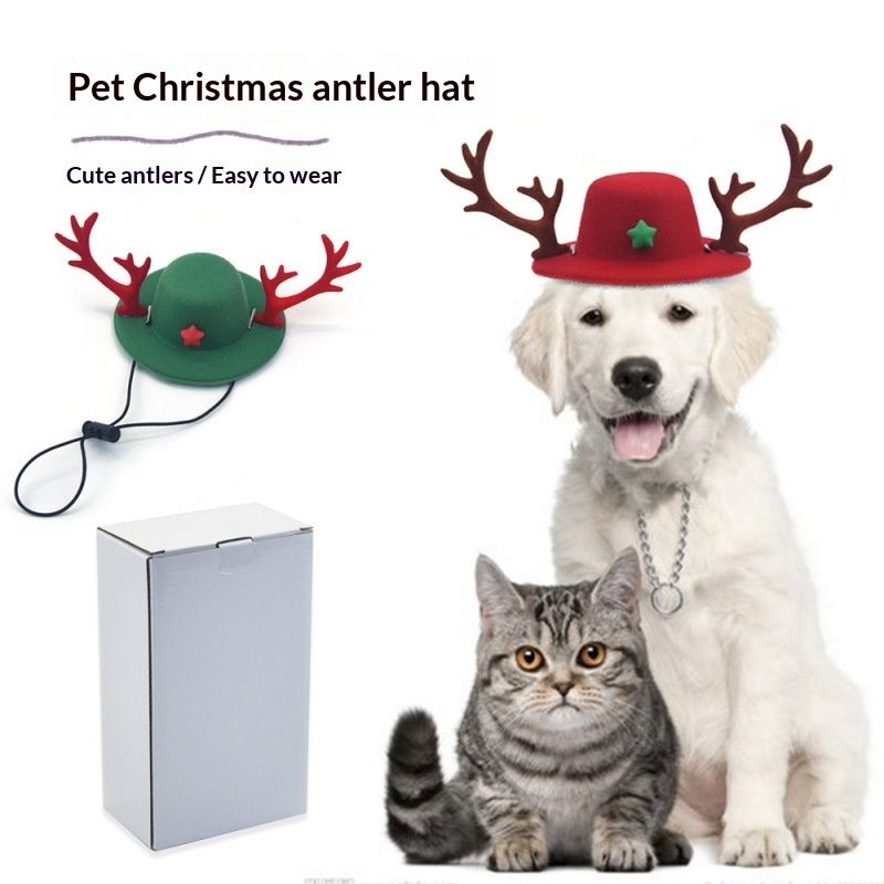 Christmas New Deer Antler Hat Pet Adjustable Cute Christmas Hat