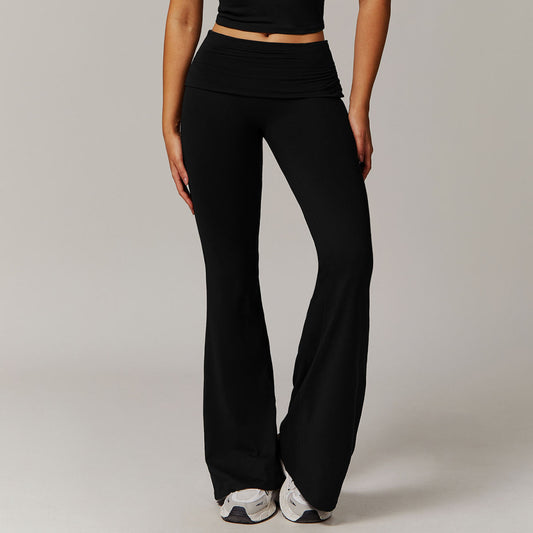 Wool Pleated Yoga Fold High Waist Running Sports Skinny Versatile Bell-bottom Pants