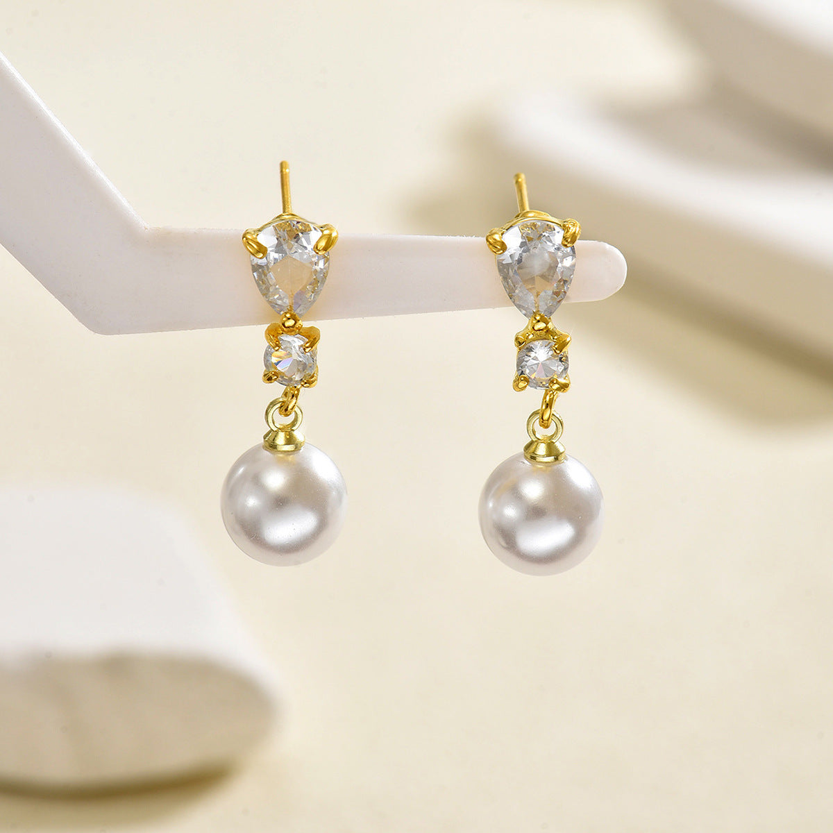 Cross-Border European American Jewelry, Niche Geometric Earrings Inlaid With Pearls & Cubic Zirconia, Fashion Versatile Stud Ear Jewelry For Women