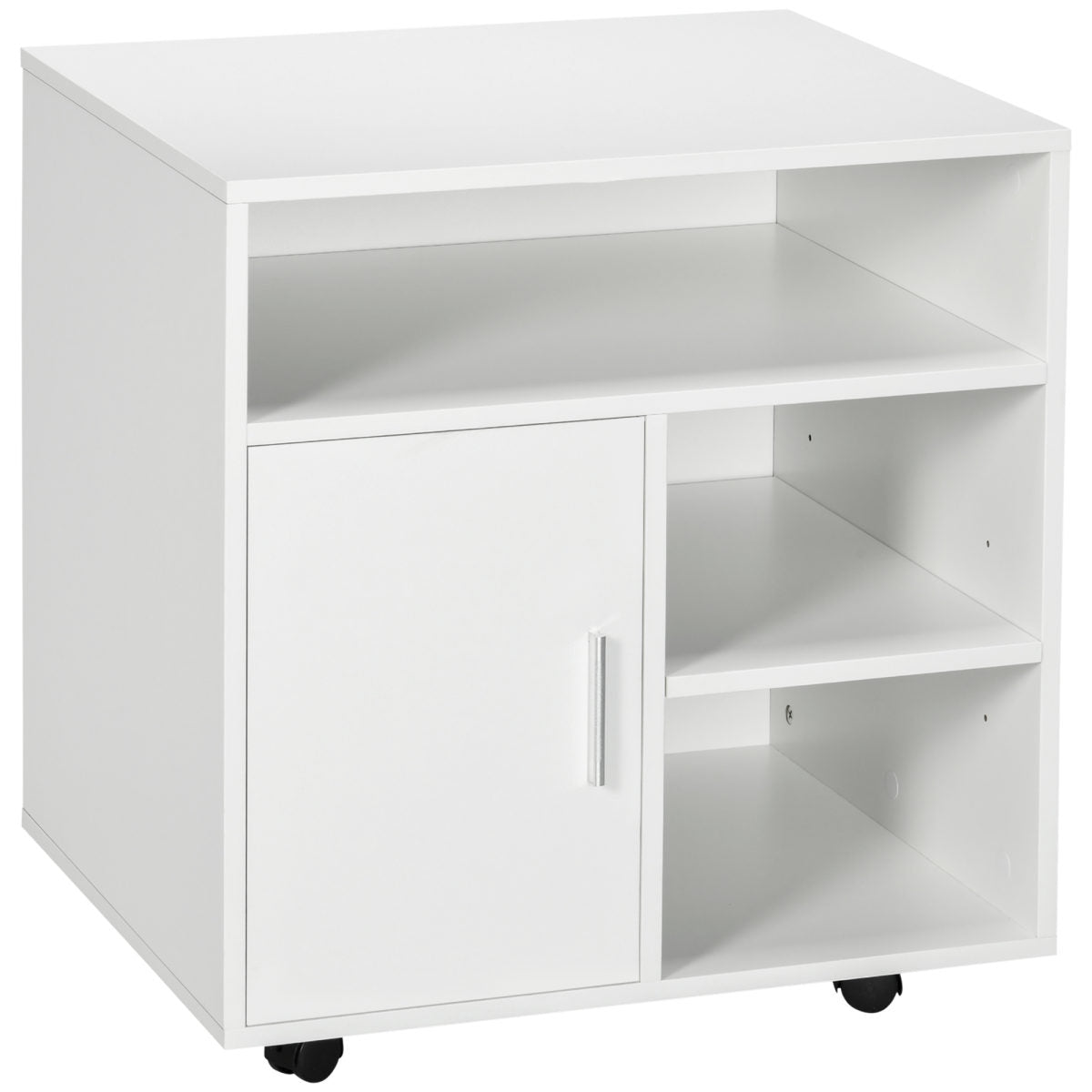 Multi-Storage Printer Stand Unit Office Desk Side Mobile Storage W Wheels Modern Style 60L X 50W X 65.5H Cm - White