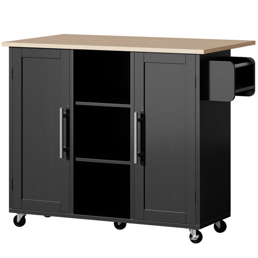 Kitchen Cart With Storage And Drop Leaf Tabletop, Rolling Island On Wheels For Extra Workspace