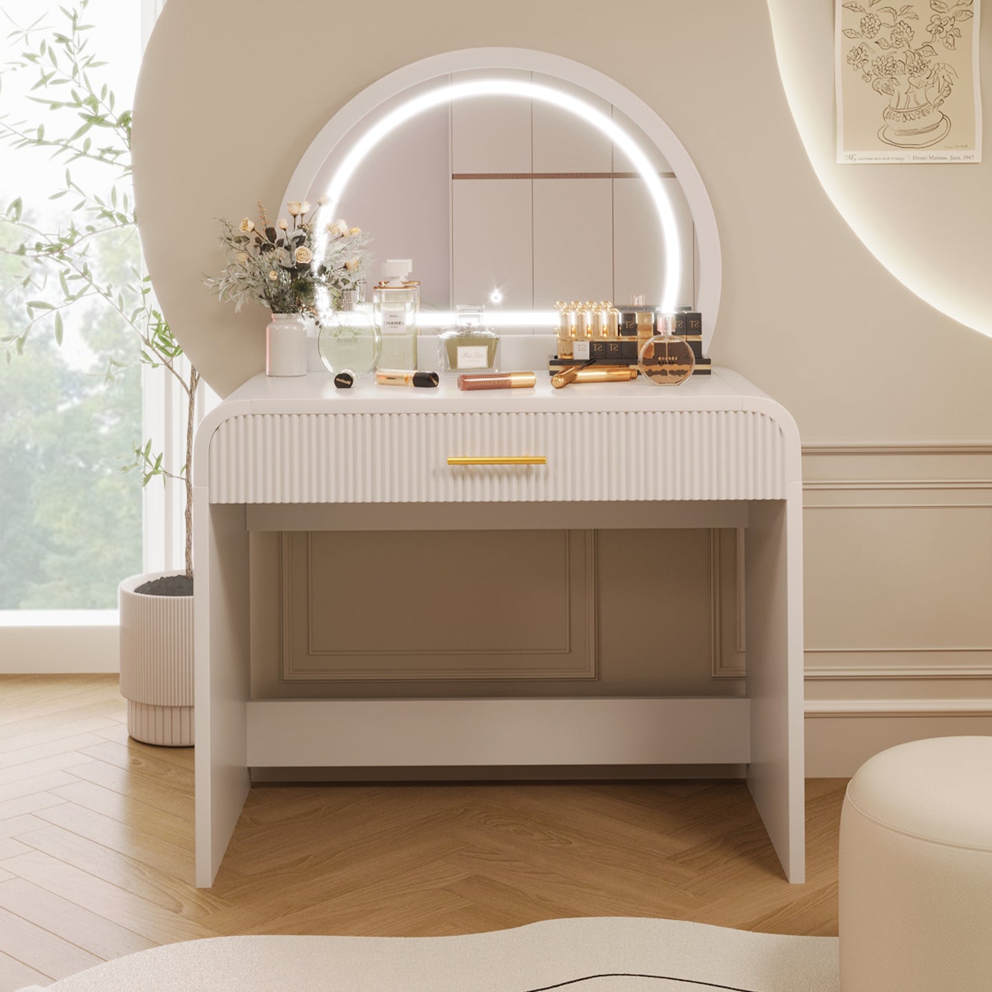 39 Makeup Vanity Table With Mirror Touch Screen Lighted Mirror, Dressing Table With Drawer For Bedroom, White