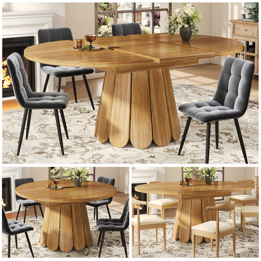 Extendable Dining Table, Dining Room Table, Kitchen Table, Balcony Table, Wooden Dining Table Round Dining Table, Extends To Oval, 118-158 Cm, Seats Up To 6 People, Wood