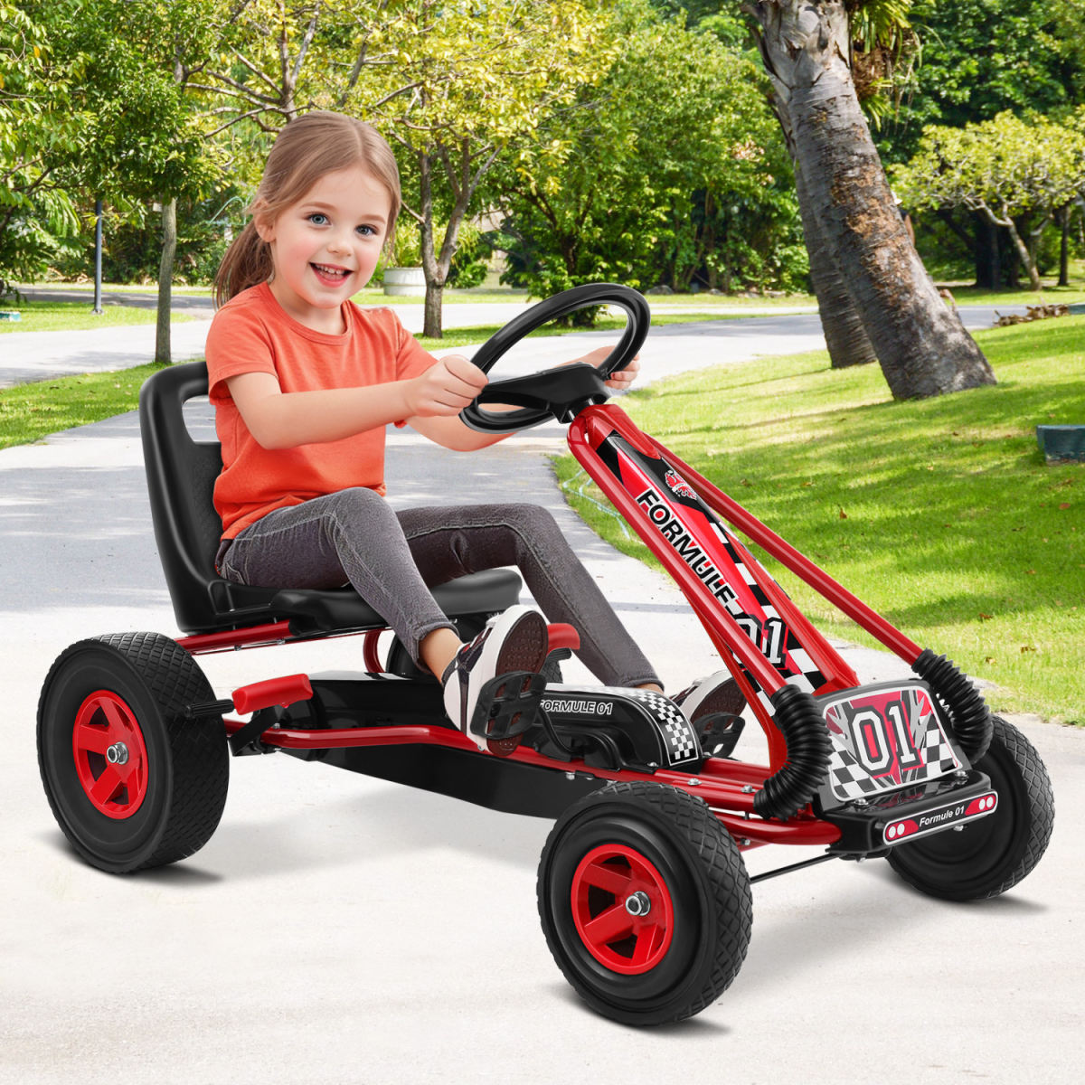 4 Wheels Kids Ride On Pedal Powered Bike Go Kart Racer Car Outdoor Play Toy-Red