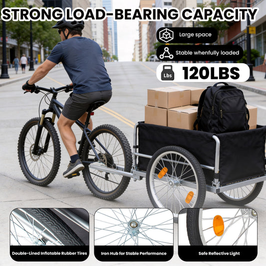 Foldable Bicycle Bike Cargo Trailer With 20 Wheels, Removable Cover, Folding Frame Quick Release, Bike Cart Bike Wagon Trailer For Luggage, Tools, Groceries. Black Red