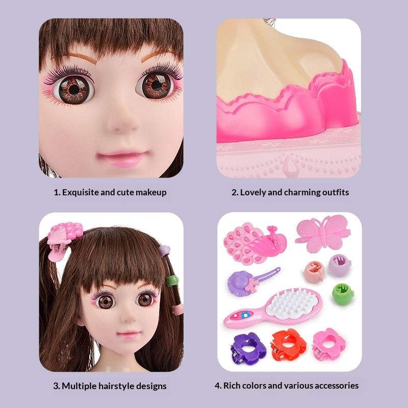 Children's Dress Up Doll Makeup Hair Braiding Toy for Girls Princess Gift Box