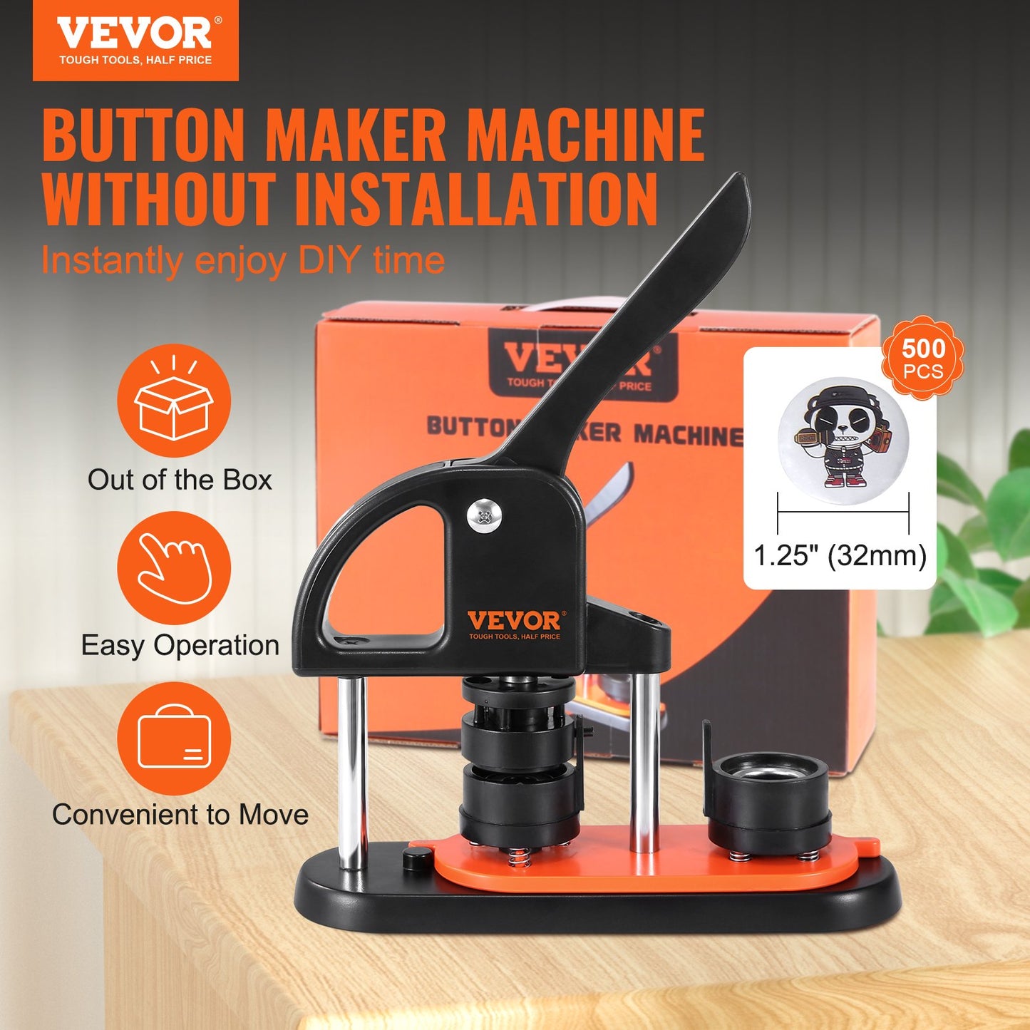 Button Maker, 1.25 Inch/32mm Pin Maker With 500pcs Button Parts, Ergonomic Arc Handle Punch Press Kit, Button Maker Machine With Panda Magic Book, For Children DIY Gifts And Christmas