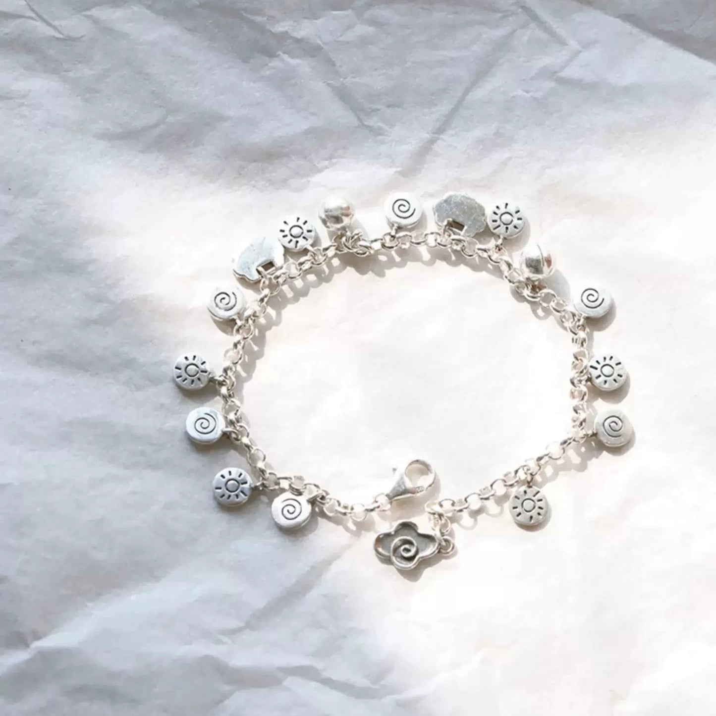 1pc 999 Sterling Silver Sun & Cloud Charm Bracelet, Retro Style, Perfect For Daily Wear And Valentine's Gift