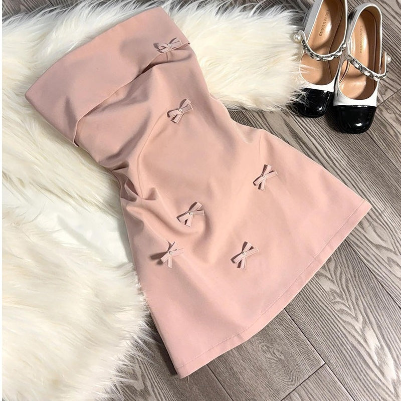 Korean-style  3D Bow Strapless Dress