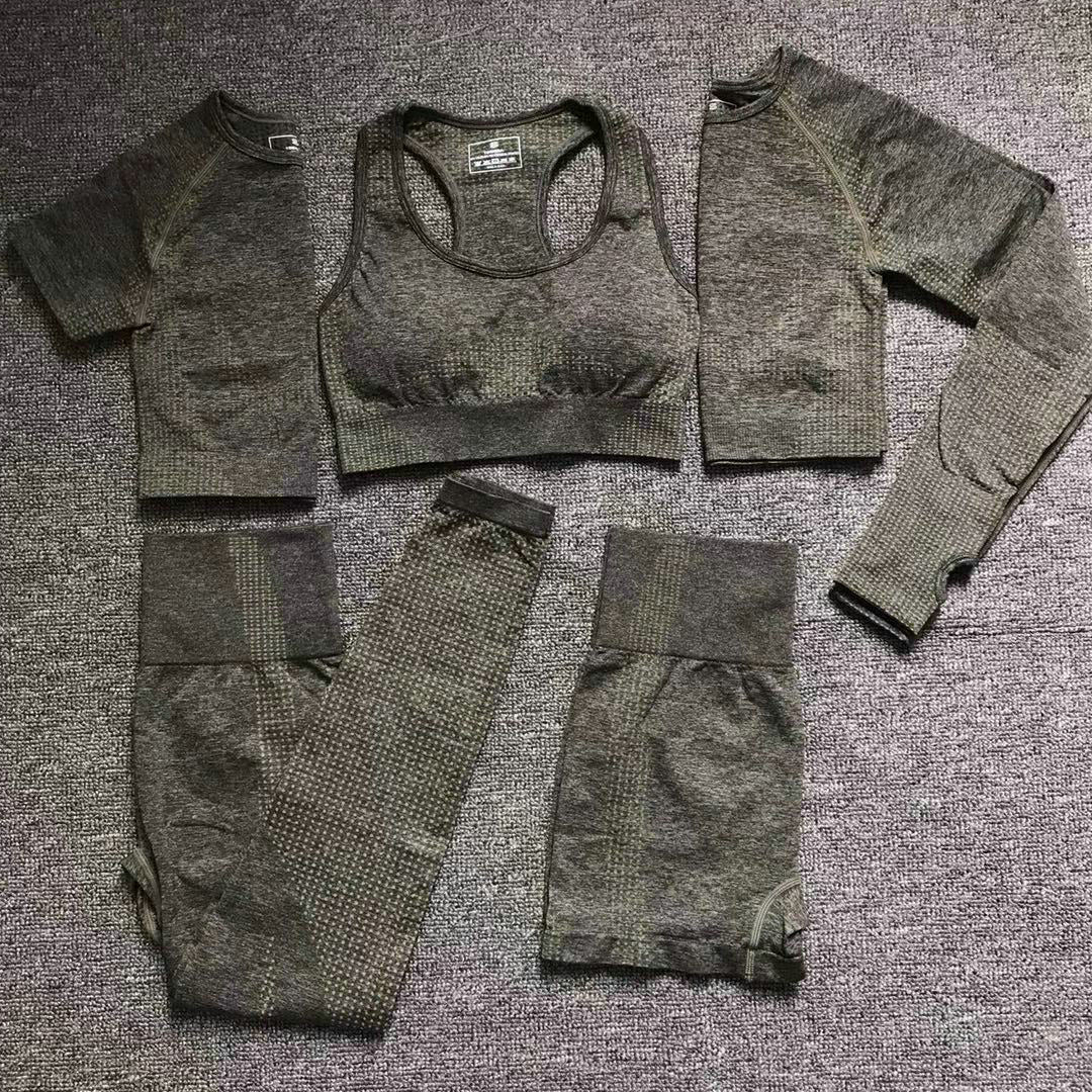 Small Dots Jacquard Seamless Ninth Pants Fitness Body Shaping Pants Five-piece Set