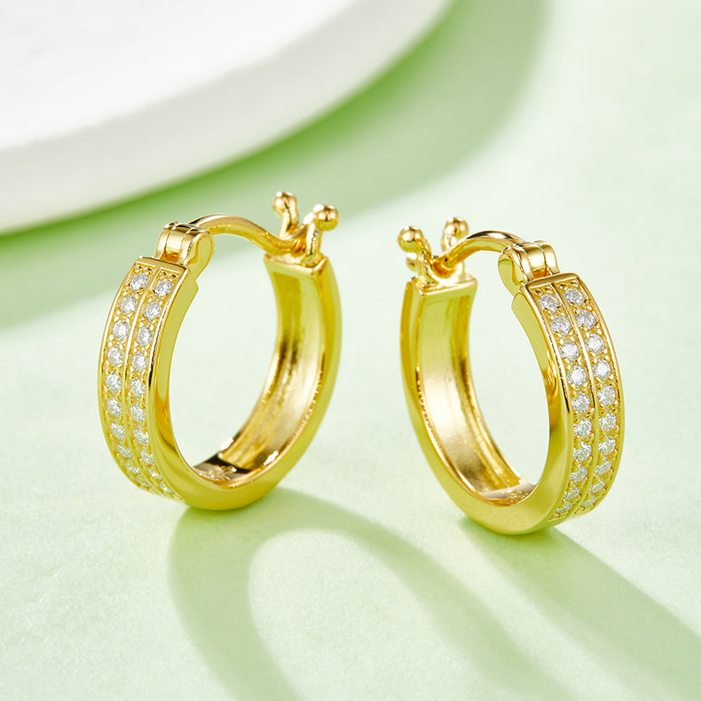 S925 Sterling Silver Moissanite Hoop Earrings For Women  Double Row Pave Snap Closure Earrings With GRA Certificate Platinum Or Rose Gold Or Gold Plated Gift Box Set