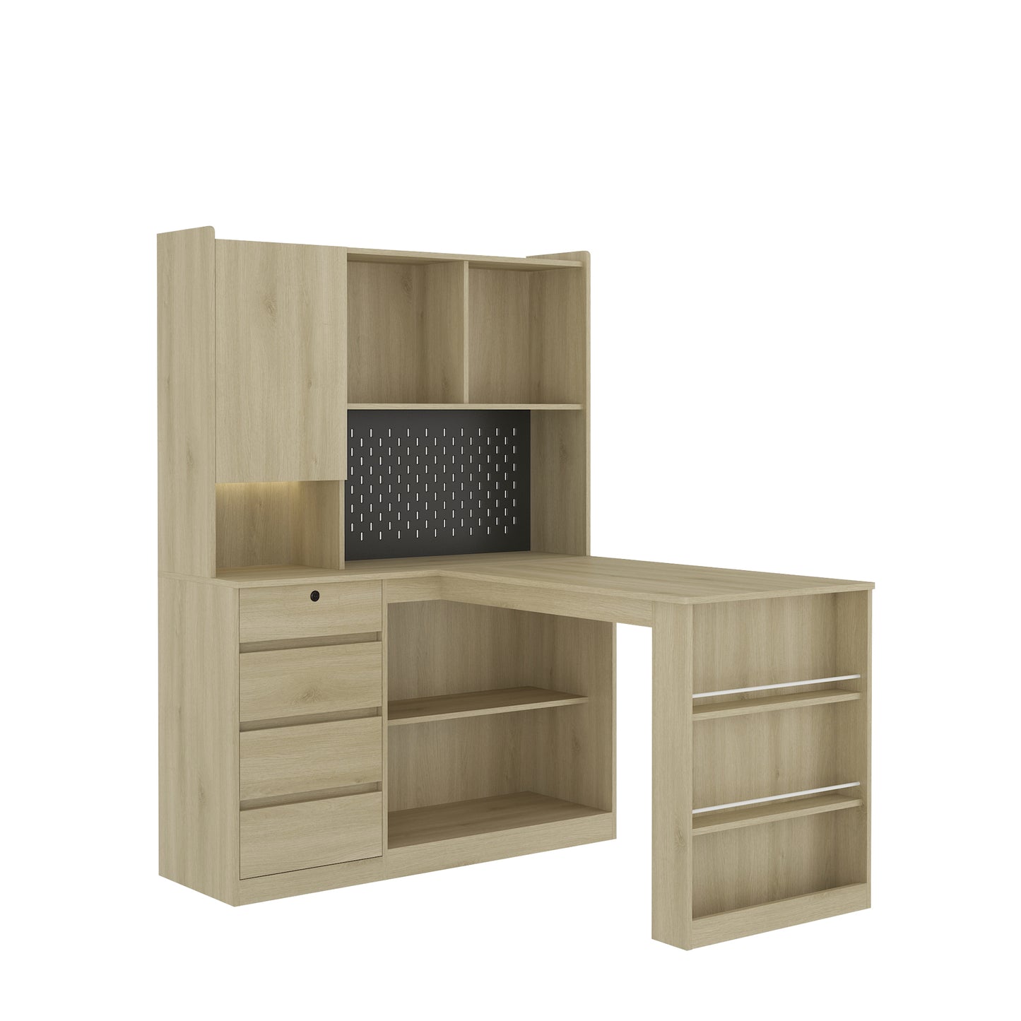 L Shaped Desk With Charger,Computer Desk With Drawers,Bookshelf,with LED Light,Modern Corner Desk,Home Office Desk,L-Shaped Study Table Writing Desk,Corner Gaming Computer Desk With Storage