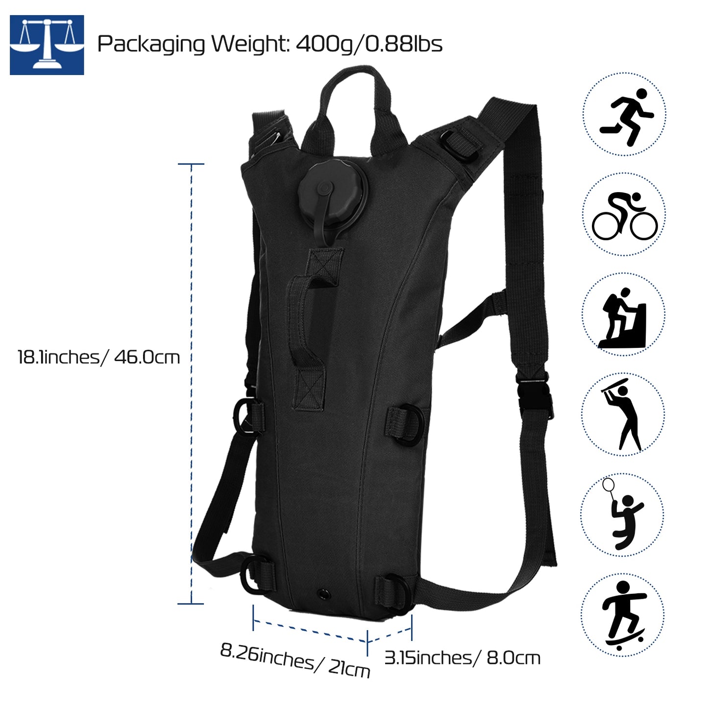 1Pc 3L Tactical Hydration Pack  Water Bladder Adjustable Water Drink Backpack For Hiking Cycling Climbing Running