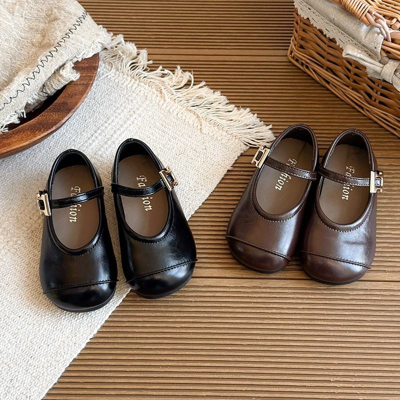 2026 Spring New Girls Leather Shoes, Black Korean Style Soft Sole Baby Flats, Retro Princess Casual Shoes For Little Girls