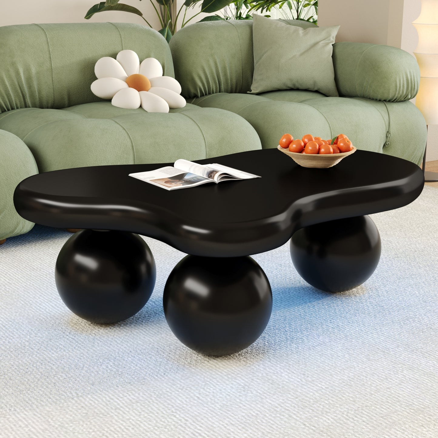 Black Cloud-shaped Coffee Table With LED Lighting Available In 16 Colors, Cloud-shaped Design, Round Leg Design, Stylish Highlight For Modern Living Rooms And Children's Rooms