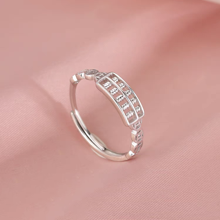 1pc 999 Sterling Silver Abacus And Coin Open Ring, Lucky Retro Style, Perfect For Daily Wear And Holiday Gift