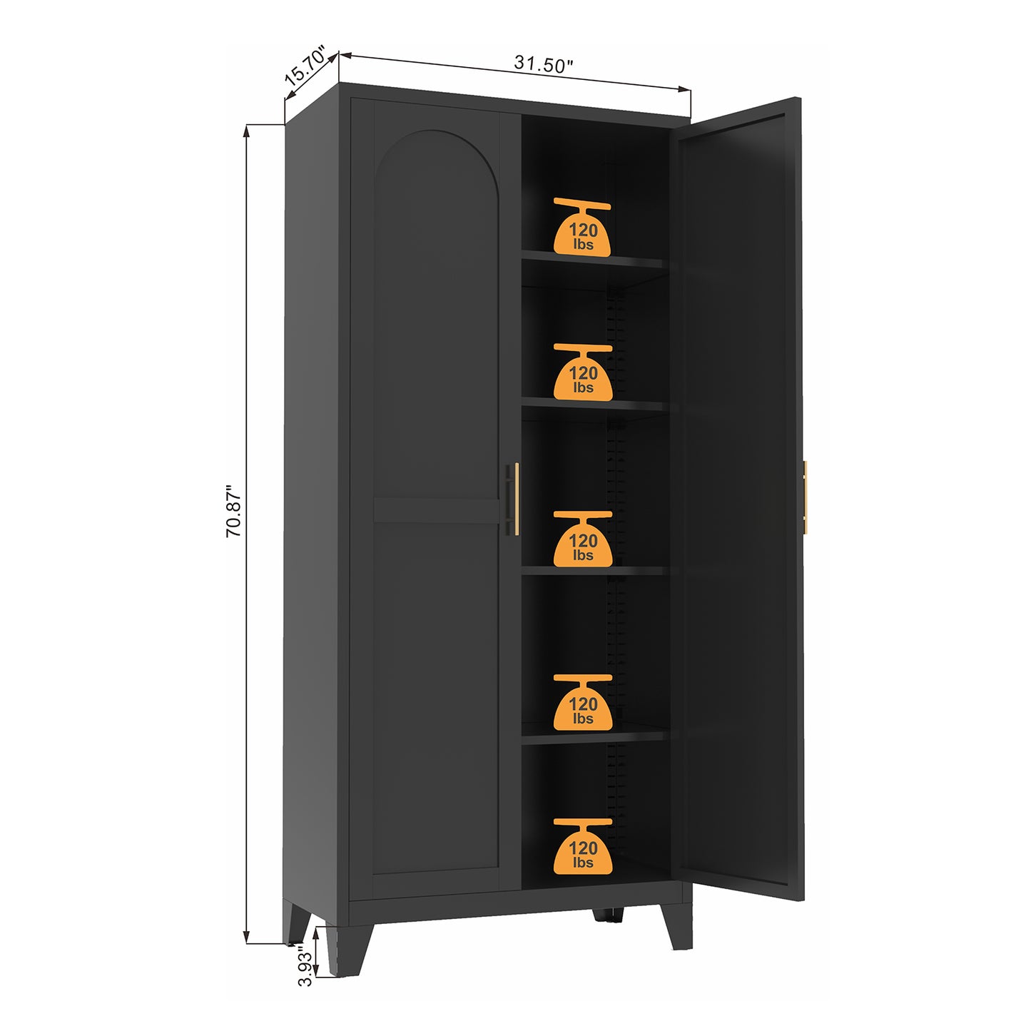 71 2 Shapely Doors Cabinet, Metal Storage Cabinet With Doors And Adjustable Shelves, For Bedroom, Living Room, Kitchen Black