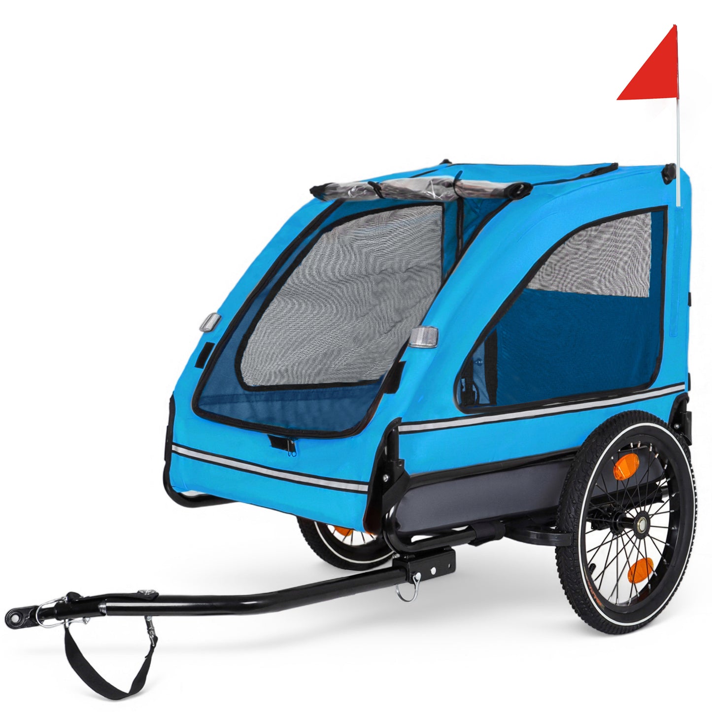 Pet Bike Trailer Dog Cart For Bicycle,Suitable For Small And Medium Pets, Easy Folding Cart Frame, Quick Release Wheel, Non-Slip Floor, Internal Leash, Blue Grey
