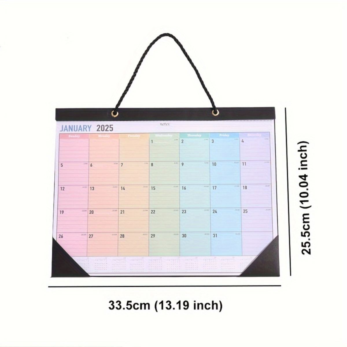 2025 Rainbow Monthly Wall Calendar - 12 Sheets, Waterproof Transparent Cover, Colorful Weekly Planner For Home, School & Office Organization
