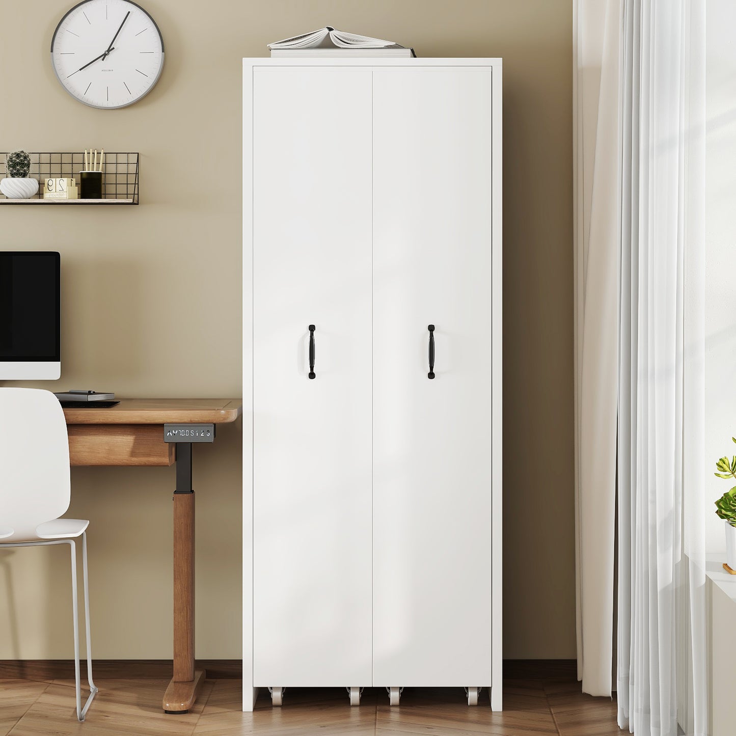 N880P3152289W  Expandable Bookcase With Castors - 4 Levels, Interchangeable Left And Right, MDF, 20 Kg Load Capacity Per Level, Can Be Used As A Shelf In The Bathroom, Kitchen Or Living Room, White