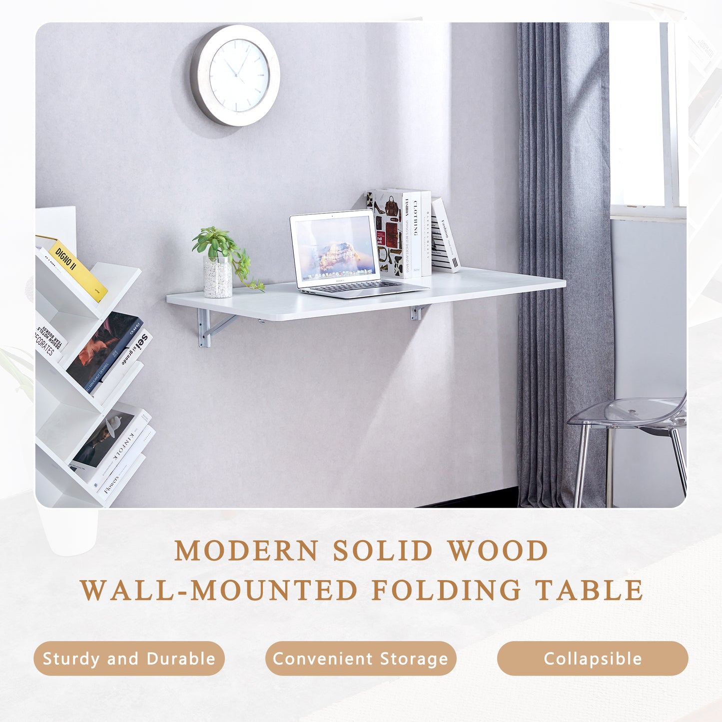 Wall Mounted Folding Table, Floating Desk For Laundry Room, Fold Down Table For Small Space, Foldable Wall Desk For Kitchen, Bathroom, Bedroom, White