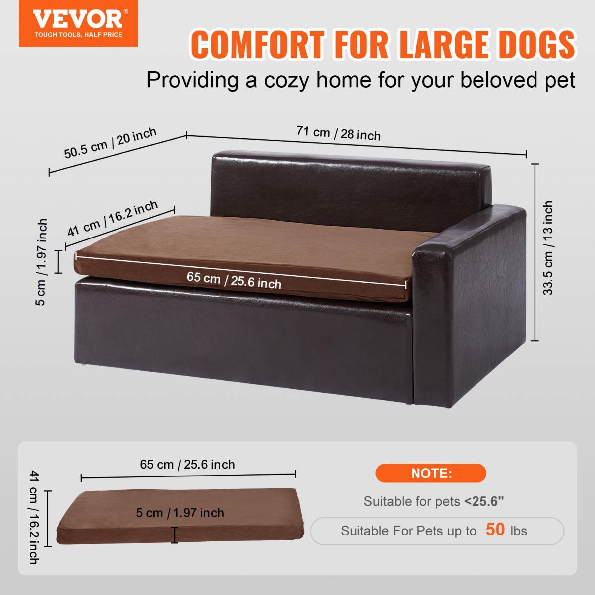 Pet Sofa, Dog Couch For Medium-Sized Dogs And Cats, Soft Leather Dog Sofa Bed, 110 Lbs Loading Cat Sofa, Black