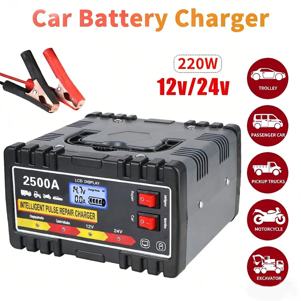 2500A HEAVY DUTY 12 24V AUTOMATIC CAR BATTERY CHARGER SMART PULSE REPAIR TRICKLE