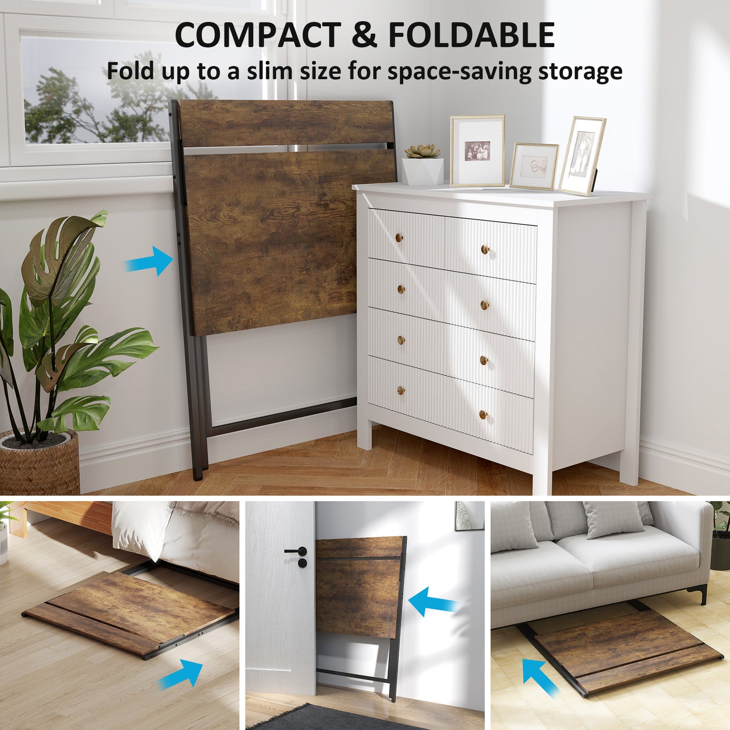 81.5 Cm Folding Computer Desk With Monitor Shelf - Rustic Brown
