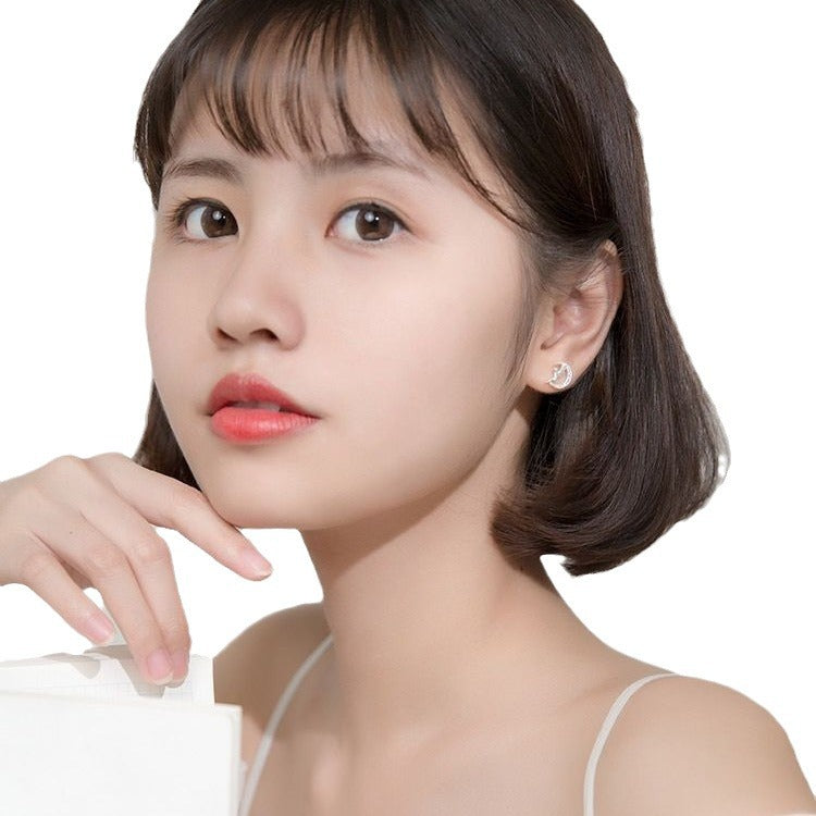 925 Silver Stud Earrings Women's Korean-style Fresh Elegant Glossy