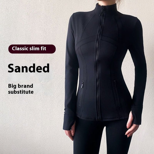 Yoga Clothes Coat Zipped Stand Collar Slim Fit Slimming Sports Top