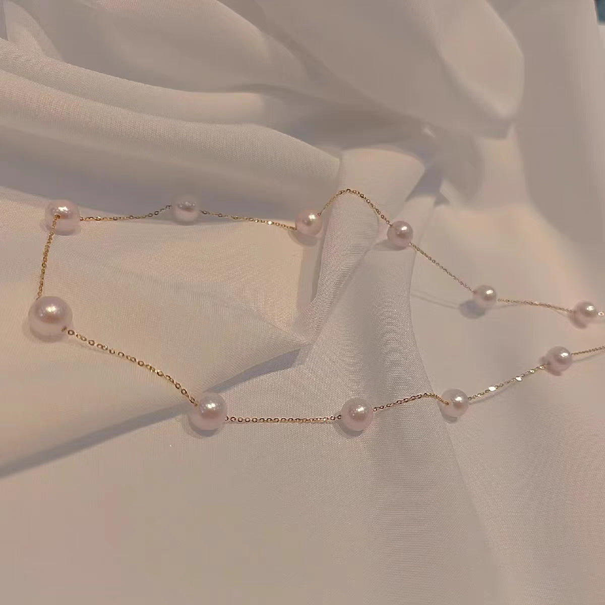 Korean-style Minimalist Pearl Geometric Necklace Womens Delicate Chain
