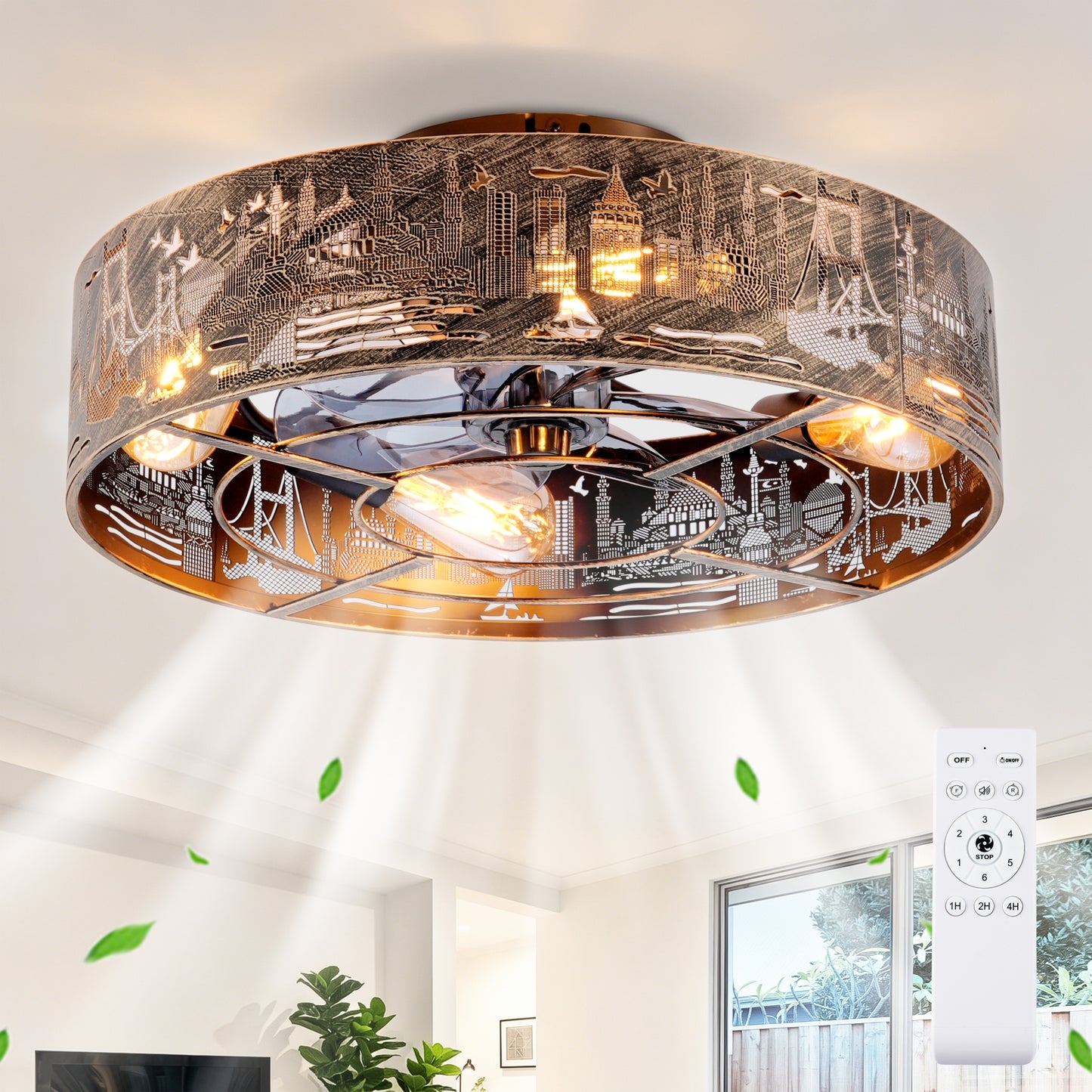 20   Iron Art  Ceiling Fans With  Remote, Farmhouse Flush Mount Ceiling Fan With 6 Speeds Reversible Motor, For Kitchen, Bedroom--NOT Included Bulbs